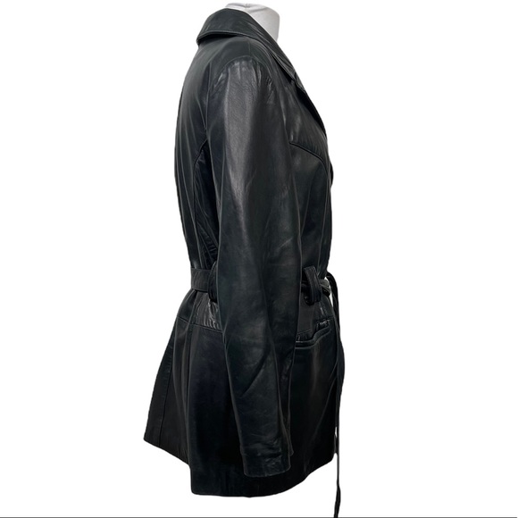 Red Kid Black Label Women's Black Belted Distressed Leather Jacket Sz Large USA - Picture 2 of 8